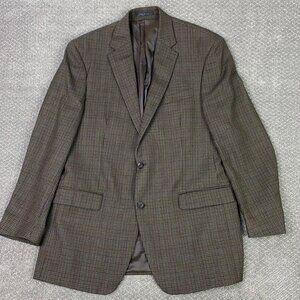 Lauren Ralph Lauren Houndstooth Blazer Sport Coat Mens 44L Brown Green Blue Wool